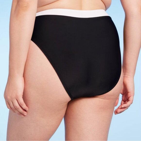 Women's High Waist Cheeky Wide Band Bikini Bottom - Shade & Shore™ Black XL 16 - Picture 2 of 6